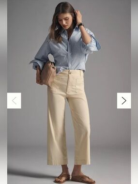 Anthropologie Maeve The Colette corduroy wide leg cream pants  30 cropped